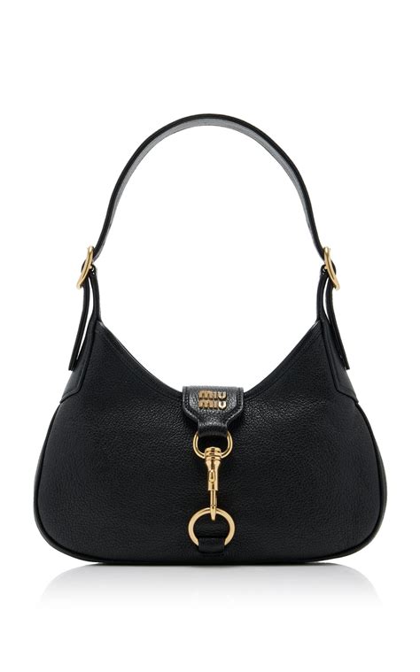 Miu Miu Madras Leather Hobo Bag in Black 